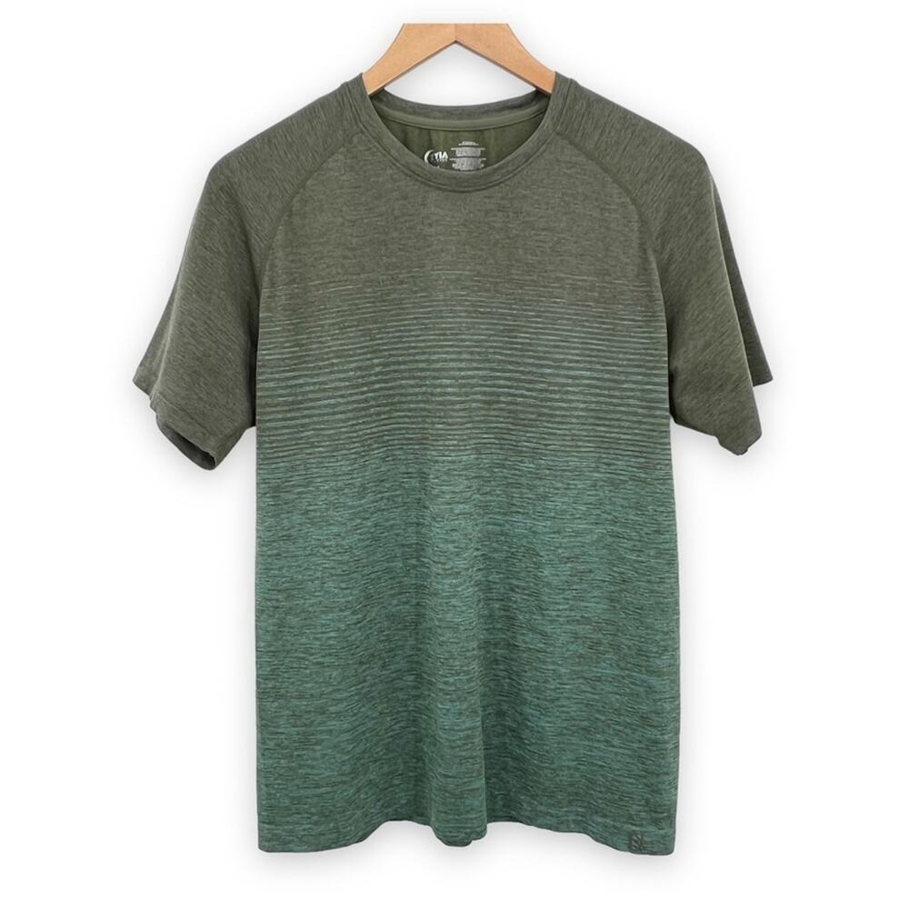 Zyia Active green crew stripe ombré performance athletic short sleeve tee shirt